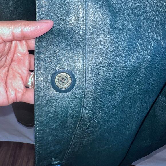 Vintage 80s Genuine Leather Bomber Jacket Coat Size Large Women's Winter Green - Picture 6 of 13